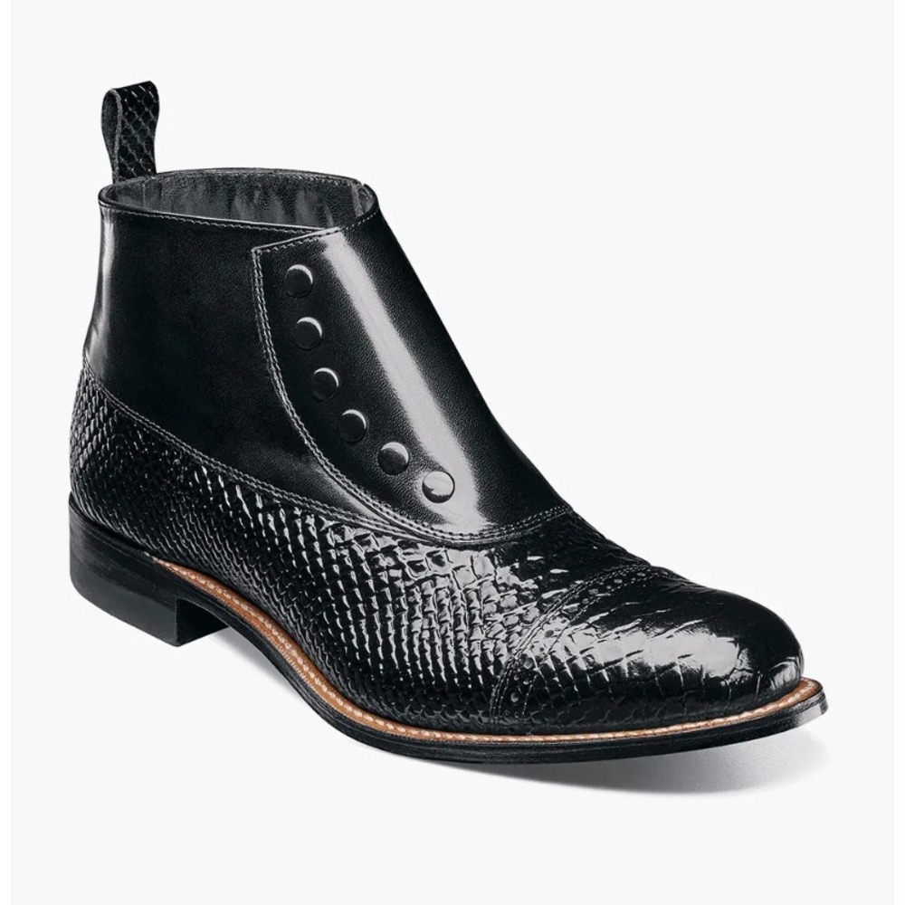 Stacy Adams Madison Boots Spectator Spat Cap Toe Black Snake Print Mens 11D NEW